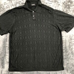 Toscano Knit Polo Shirt Mens Large Charcoal Grey Textured Geometric